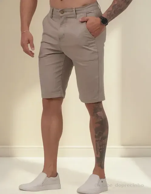 Bermuda  Masculina Sarja Casual Sport Fino Elastano Elegante