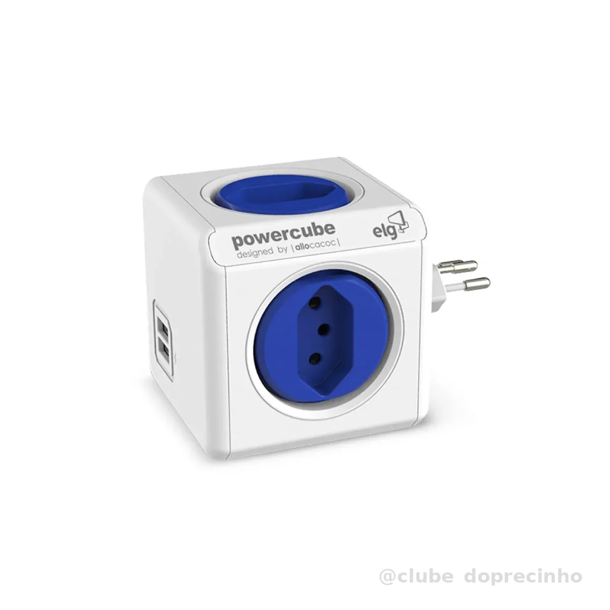 ELG, PWC-R4U, PowerCube USB, Filtro de Linha, Multiplicador 4 Tomadas Bivolt com 2 Portas USB 2.4A, Disjuntor Integrado de 10A, Branco e Azul