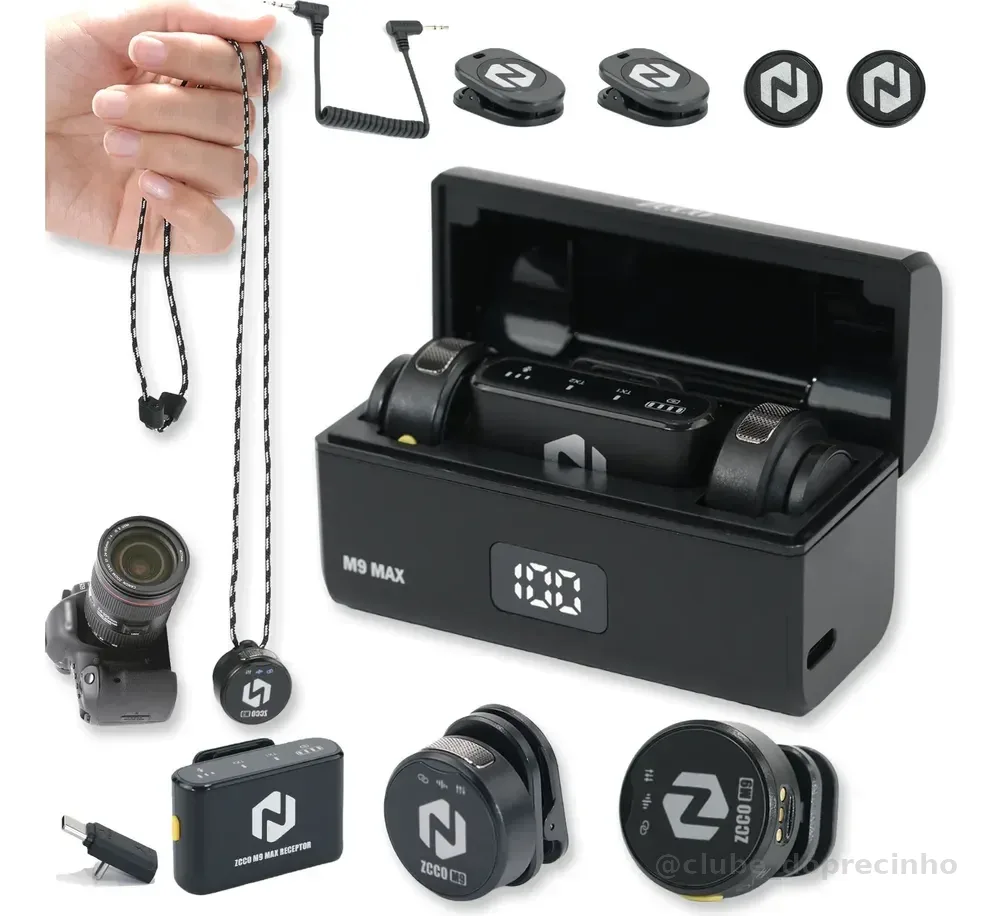 Microfone Sem Fio Lapela Magnético Type C  Zcco-m9 Max M9 - Type C Para Android Apple+câmera