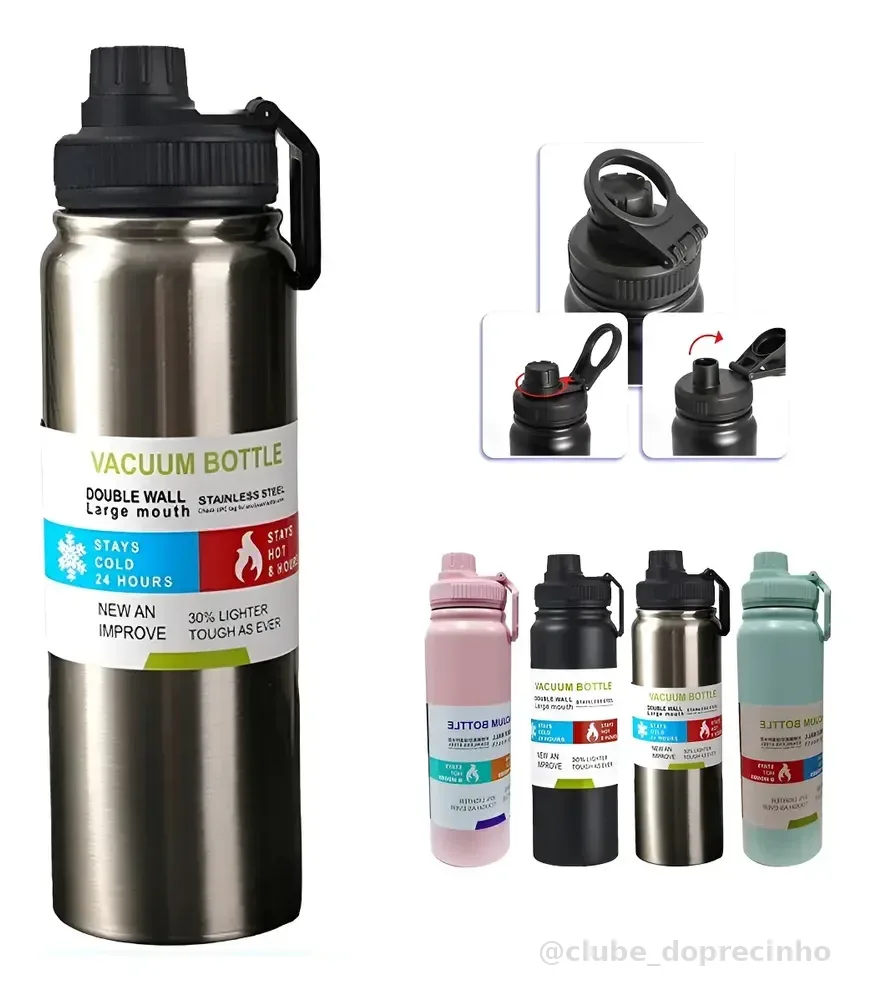 800mlgarrafa Térmica Água Squeeze Inox Academiaquente E Frio Prata