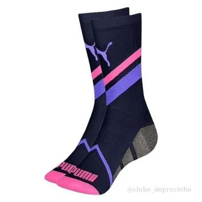 Meia Puma Cano Longo Esportiva Feminina - Marinho e Rosa 34-39