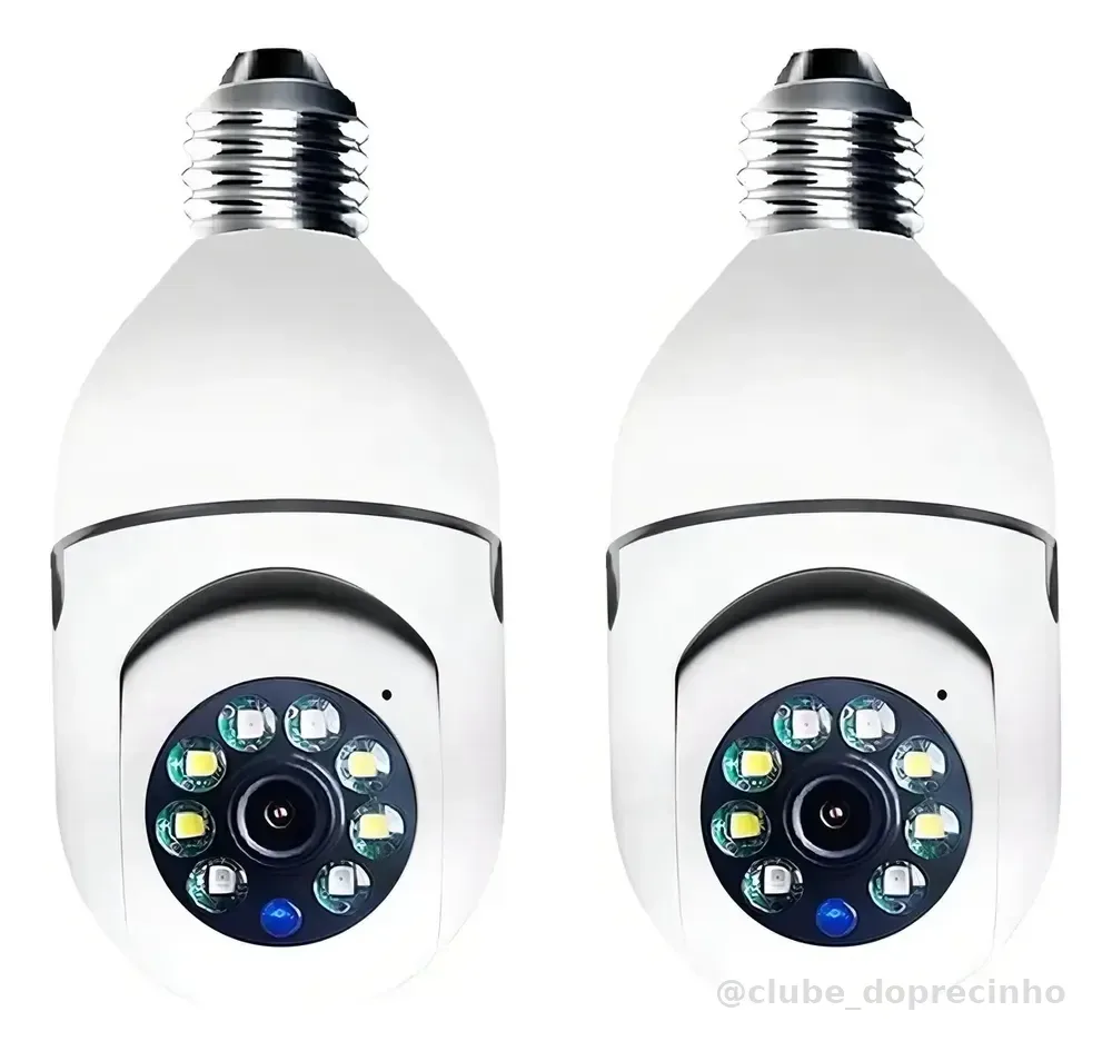Kit 2 Câmeras Segurança 360º Jortan Wifi IP HD Visão Noturna Lâmpada