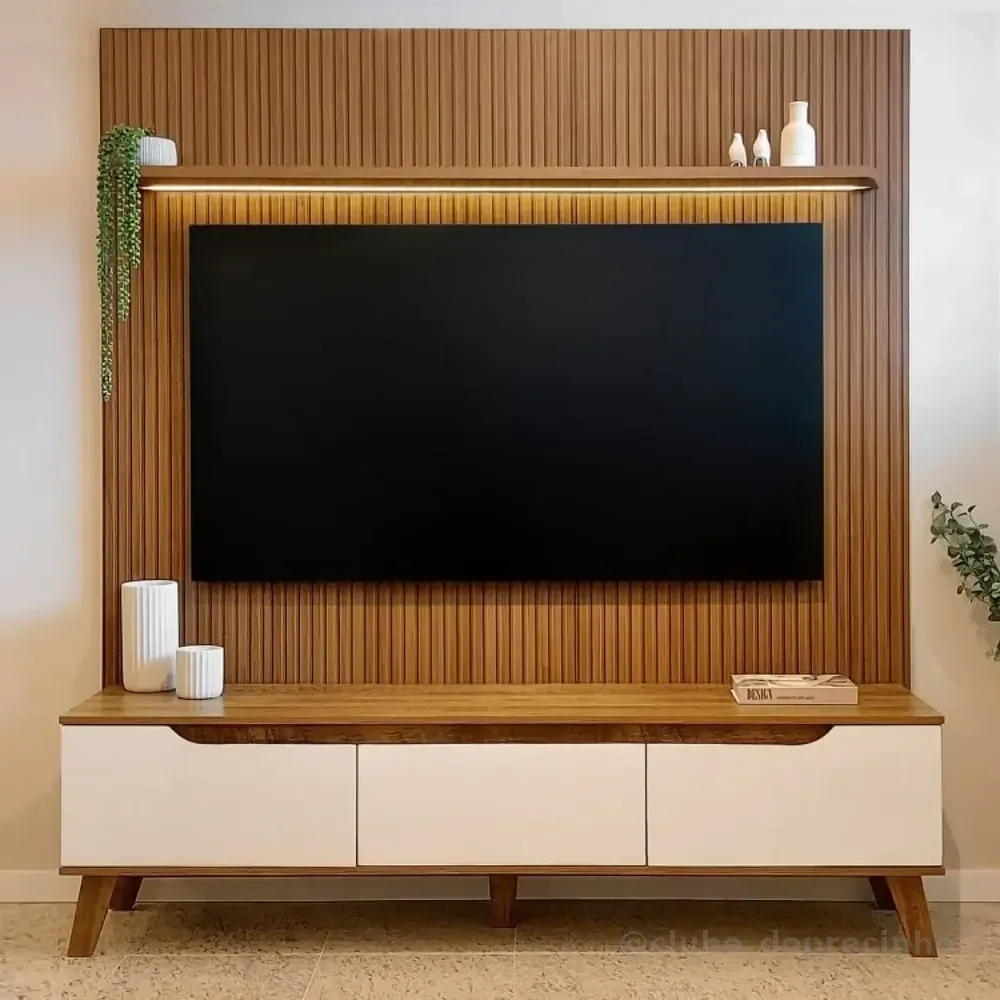 Rack Com Painel Para Tv Até 75 Polegadas Com Led Impressão
