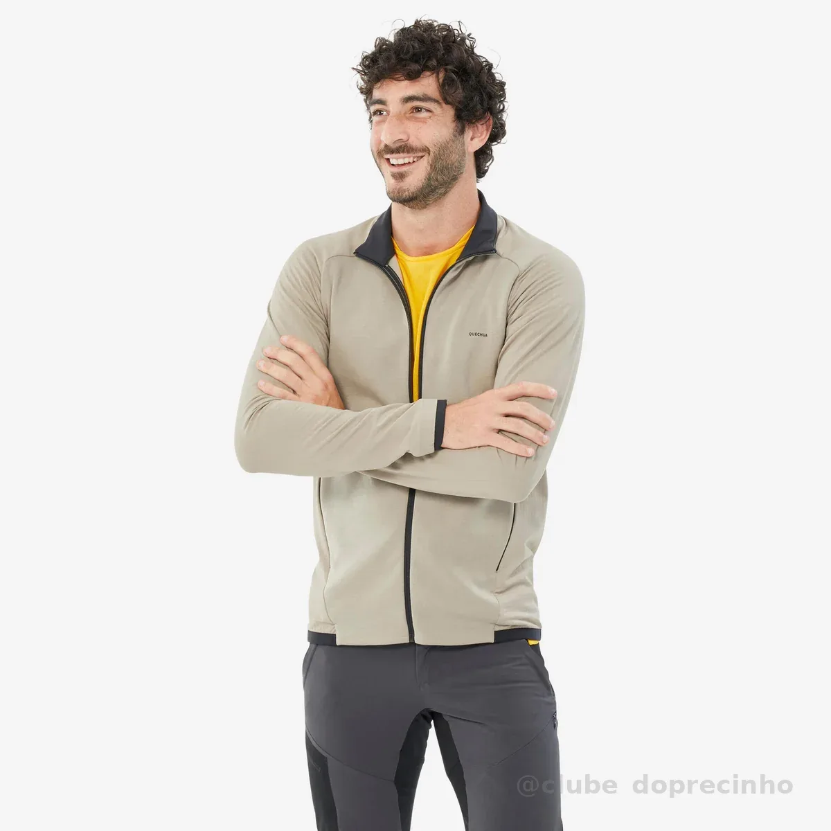 Jaqueta Masculina de Trilha MH500 Fleece Light Quechua Bege