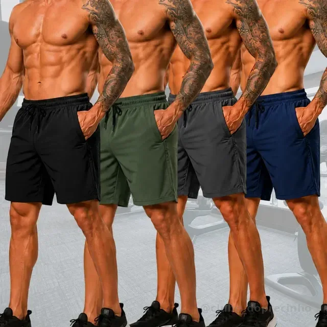 Kit 4 Bermudas Tactel Academia Praia Shorts Elastano Bolsos