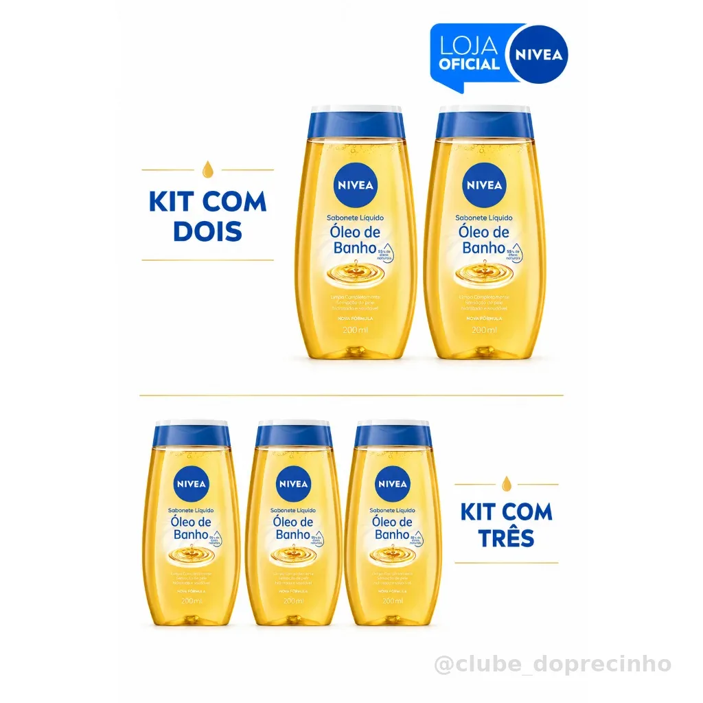 KITS NIVEA Sabonete Líquido Óleo de Banho 200ml - 2 ou 3 Unidades