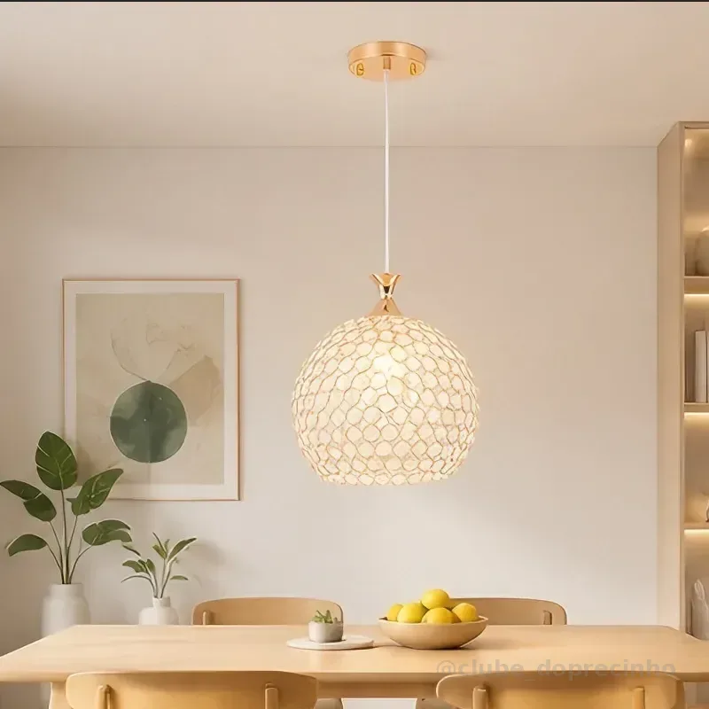 Lustre Pendente De Metal Cristal Bola Cromado Dourado,e27 110v - 220v Dourado
