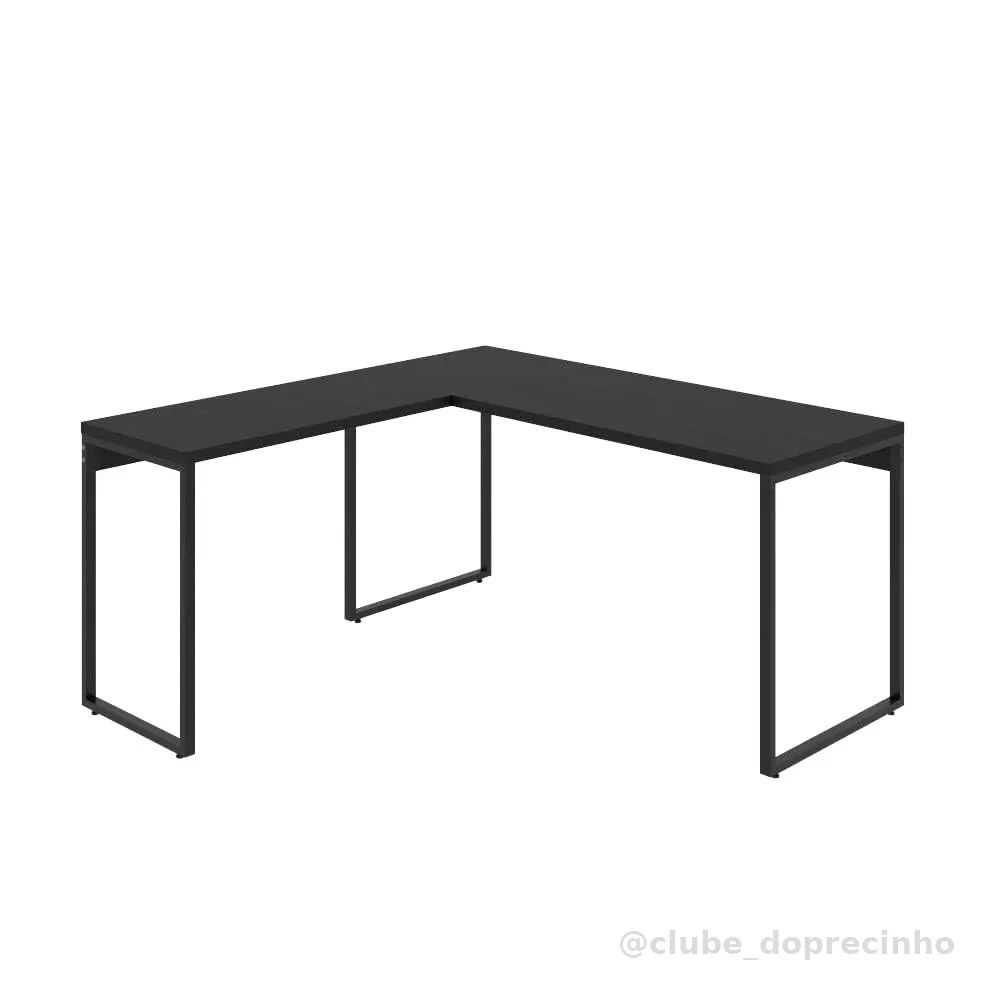 Mesa de Escritório em L Estilo Industrial 1,50mX1,50m Kuadra, Compace, Preto Ônix/Est.Preta