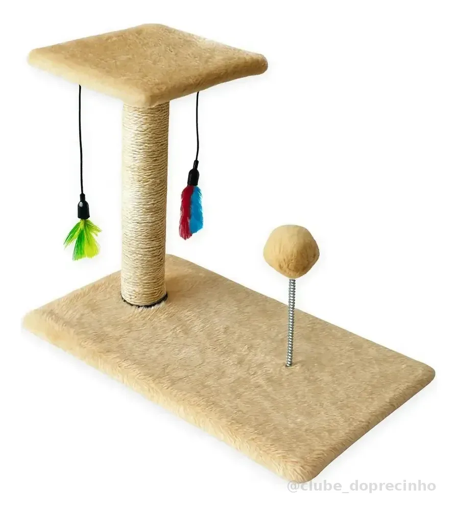 Arranhador Para Gatos Poste Duplo Brinquedo Interativo Cor Bege