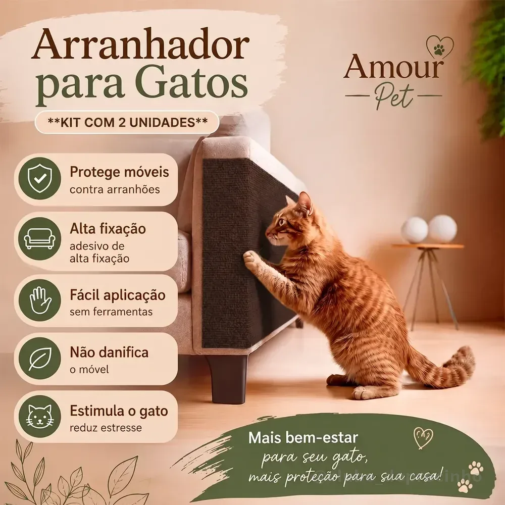 Kit 2 Arranhador Protetor Sofá Adesivo Carpete Gatos 50x30cm Marrom