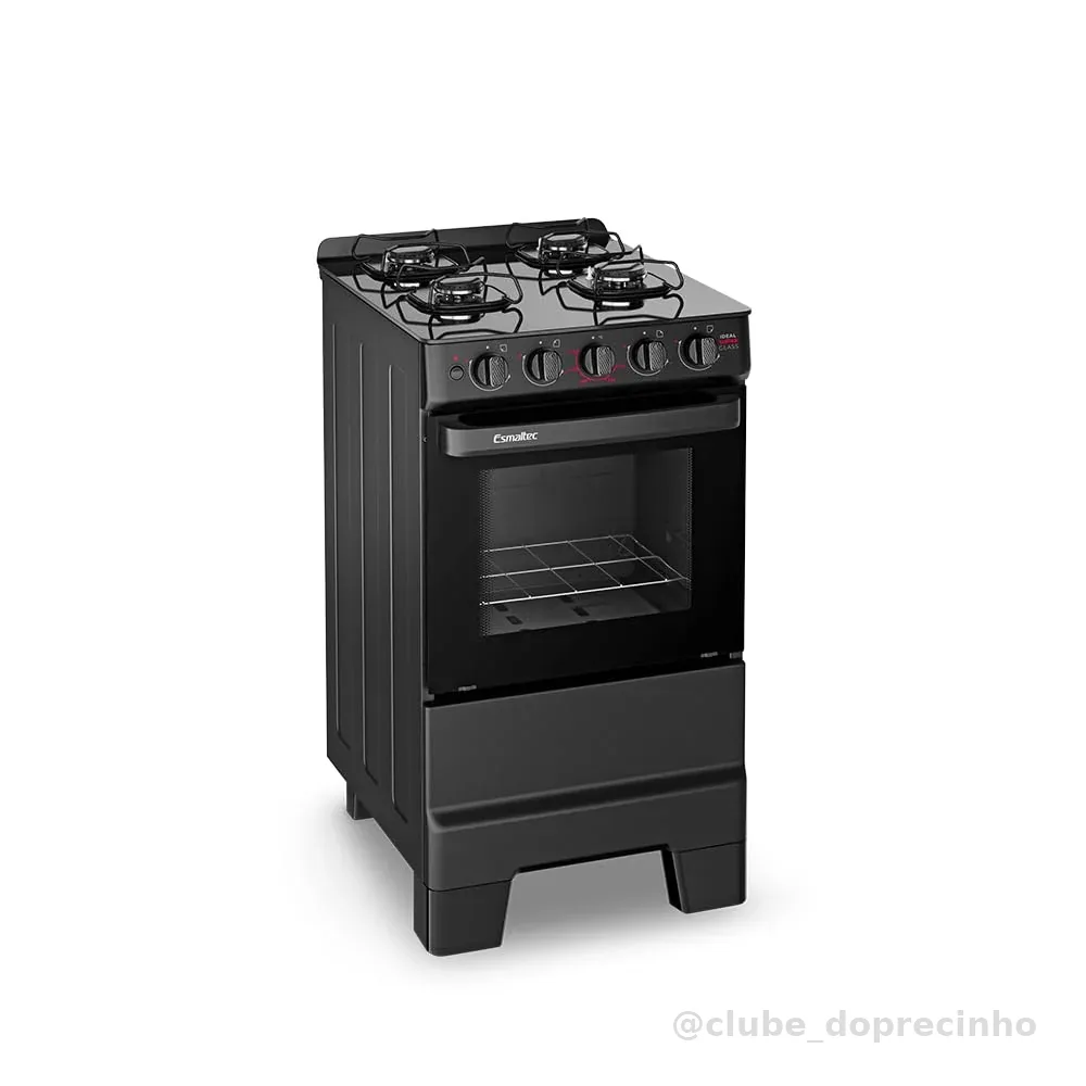 Fogão a Gás Mesa Glass Forno 50L Limpa Fácil e Acendimento Automático Esmaltec IDEAL Super Glass F4VAP Cor Preto 4 bocas Bivolt