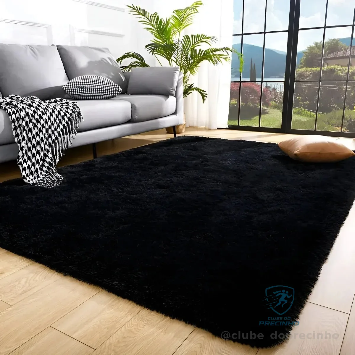 Tapete Decorativo Felpudo 2,00x1,50 Sala Quarto Escritório Cor Preto Pelo Alto Casa Laura Enxovais 2 M 1.5 M