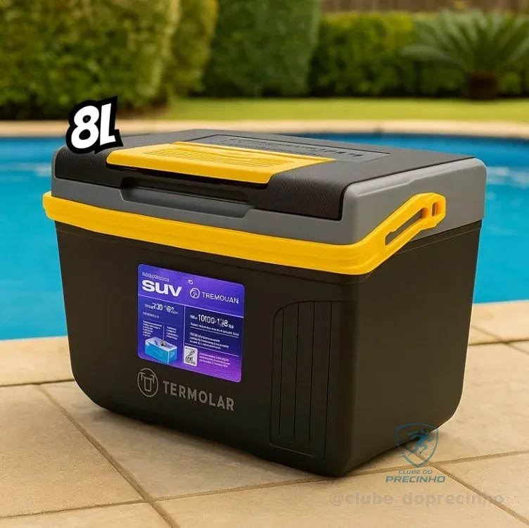 Caixa Termica Com Alça Praia Suv 8 Litros Preto E Amarelo