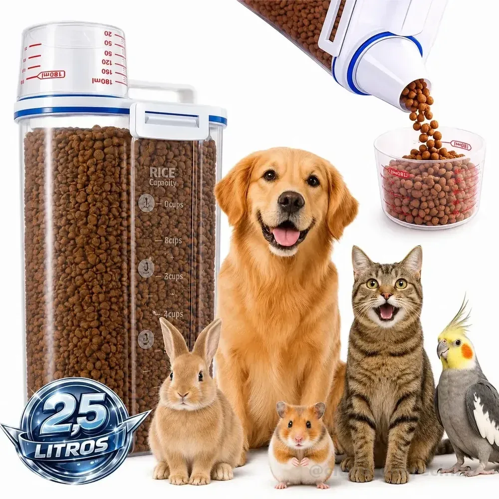 Porta Ração Pote Com Tampa Pet Gato Cachorro Dispenser Porta Racao Pote Container Porta Ração Dispenser Cor Transparente Capacidade 2,5 Litros Drop Shopy