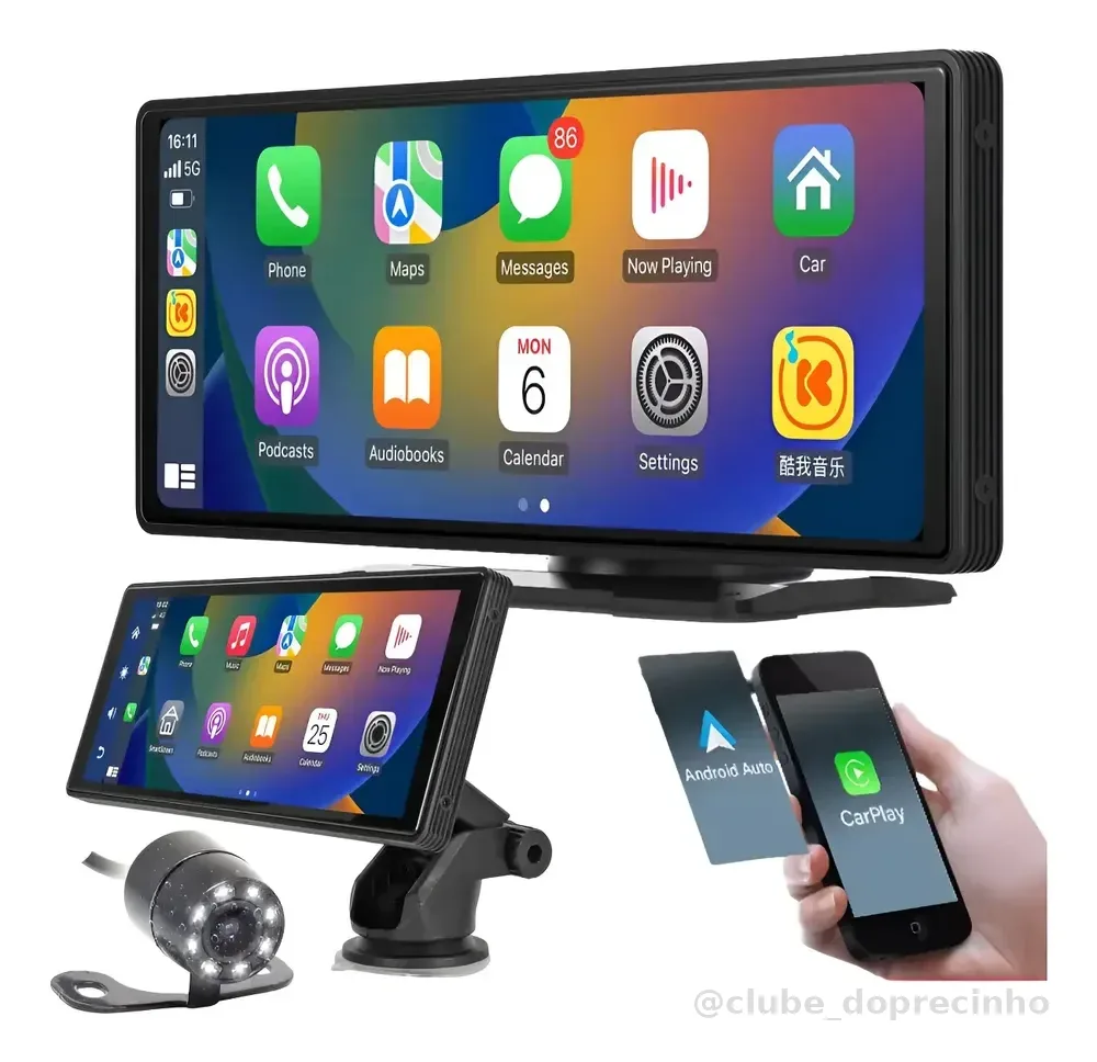 Multimídia Portátil 10.26 Polegadas Android Auto E Apple Car Multimídia Portátil 10.26 Polegadas Android Auto E Apple Carplay - Simples Instalação.