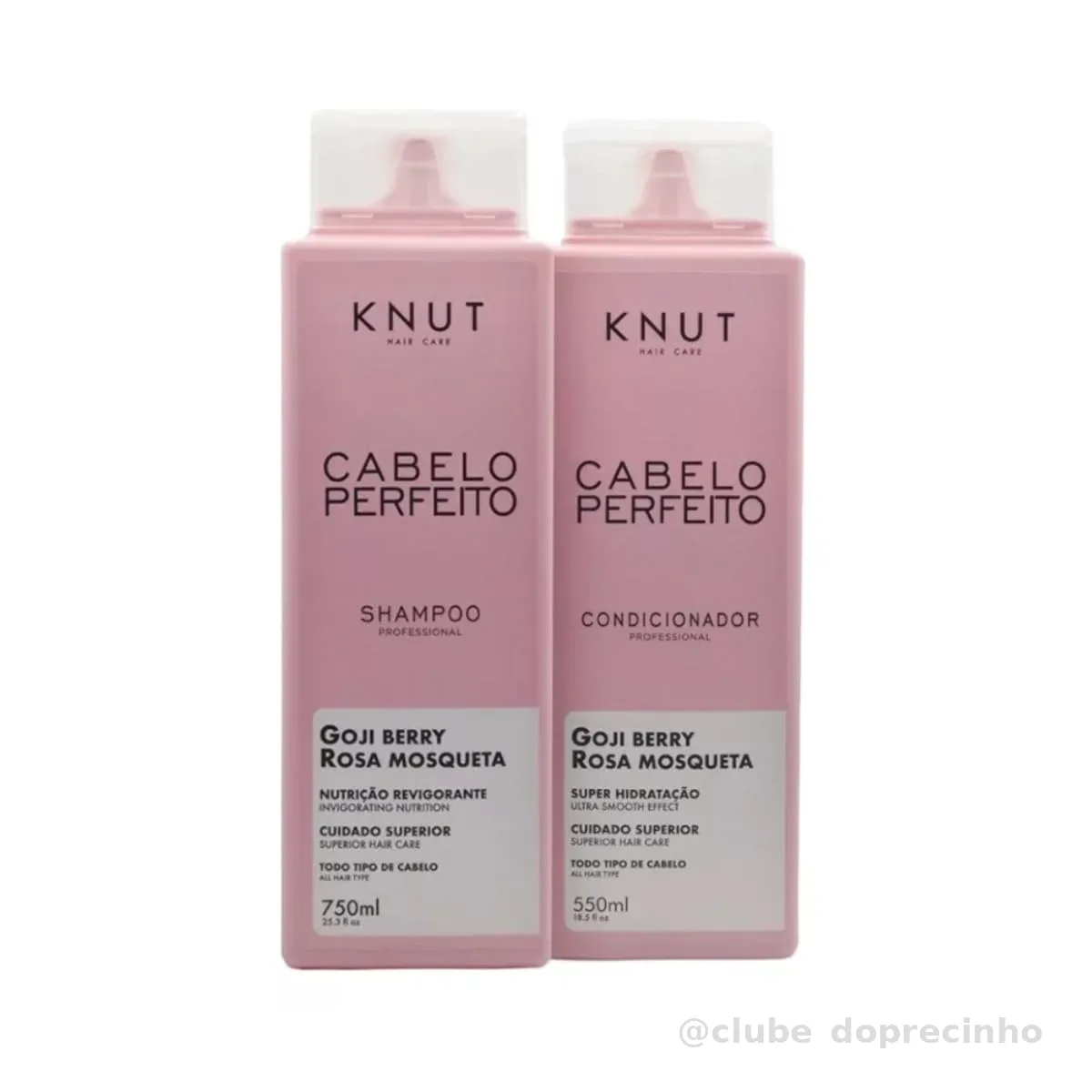 KNUT Cabelo Perfeito Kit | Shampoo + Condicionador (750 ml + 550 ml) – Rosa Mosqueta + Goji Berry, nutrição & brilho para fios danificados | Cruelty Free