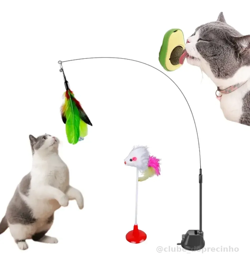 2 Brinquedo Gato Varinha Com Ventosa + Bolinha Catnip Erva