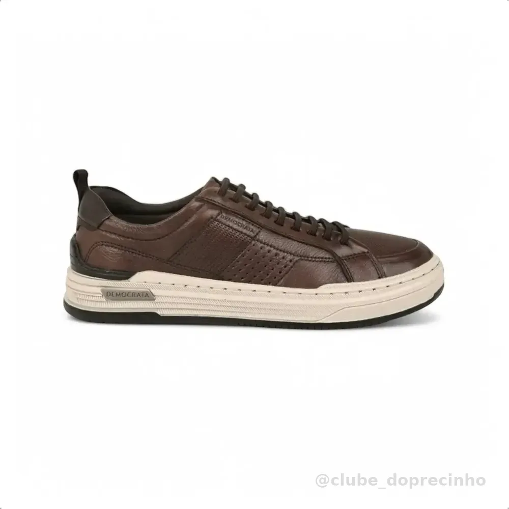 Sapatênis Masculino Democrata Couro Denim Mike Original Marrom 40