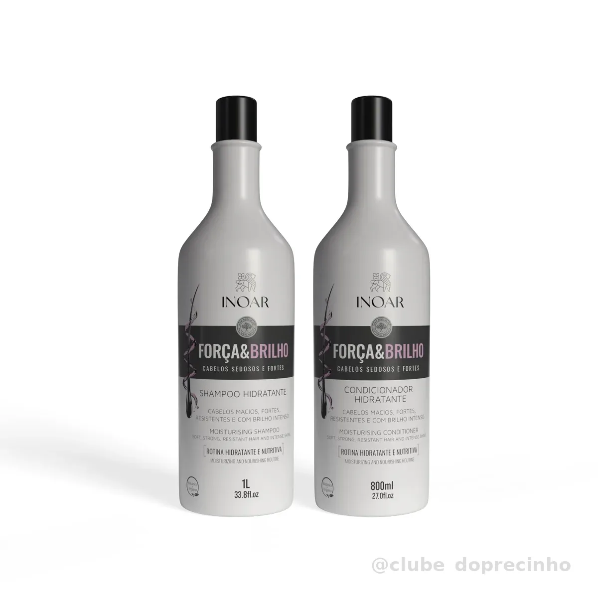 Inoar, Força & Brilho, Kit Shampoo 1L E Cond 800ml, Cabelos Fortes, Macios, Brilho Intenso