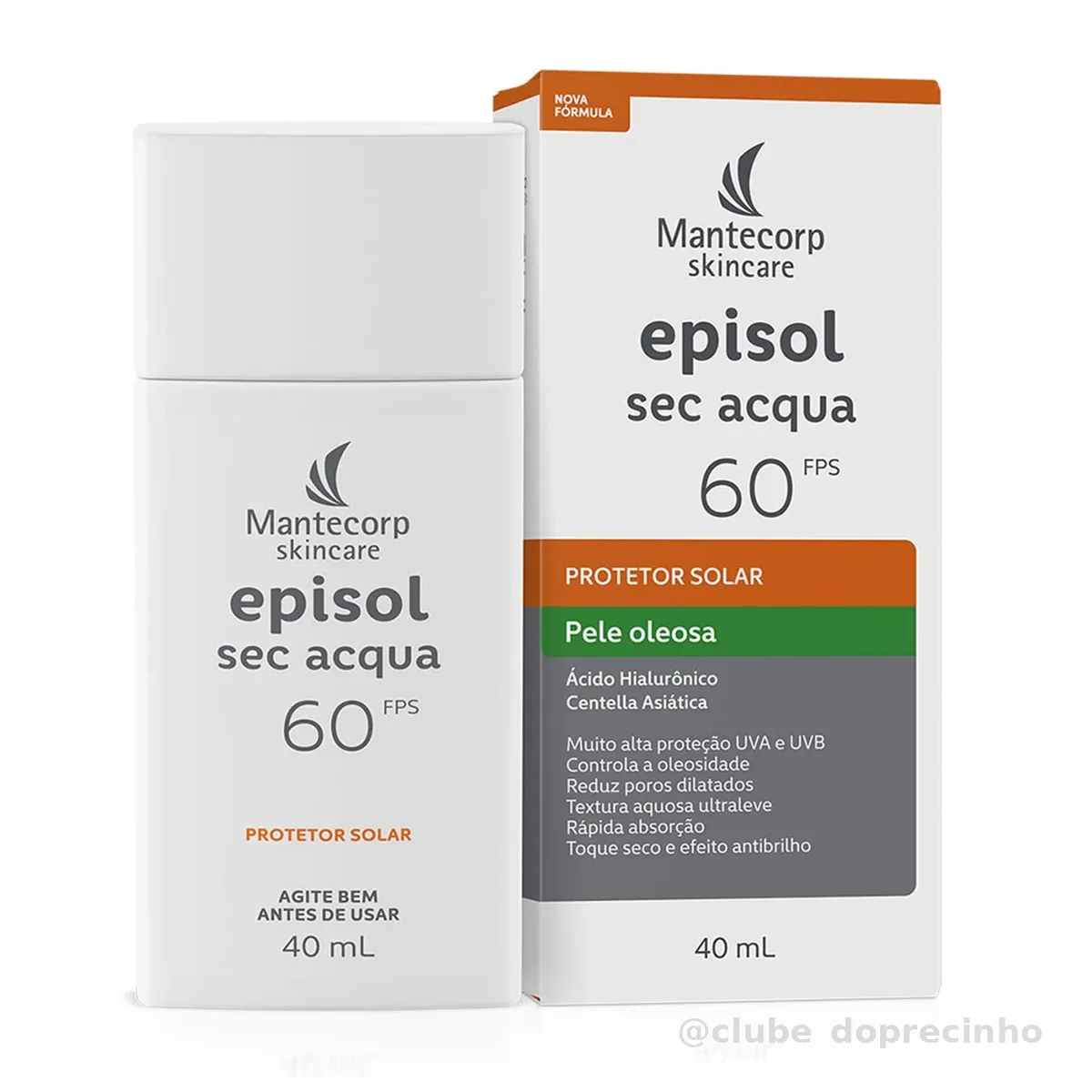 Mantecorp - Protetor Solar Episol Sec Acqua FPS 60 - Base Aquosa Ultraleve - Proteção e Controle da Oleosidade - 40ml