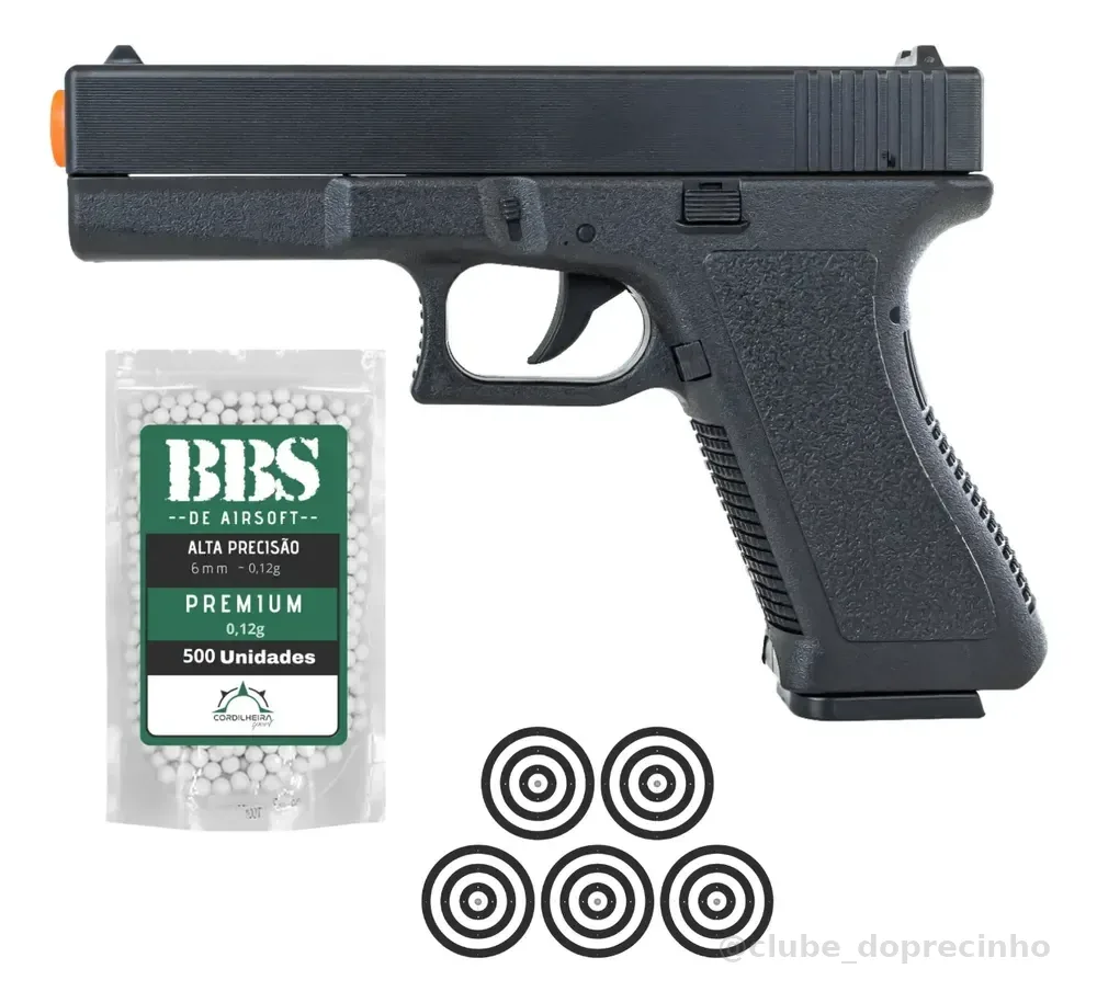 Pistola Airsoft Rossi V307 Polímero Bbs Alvo 150 Fps Spring Preto 152.4 Mm