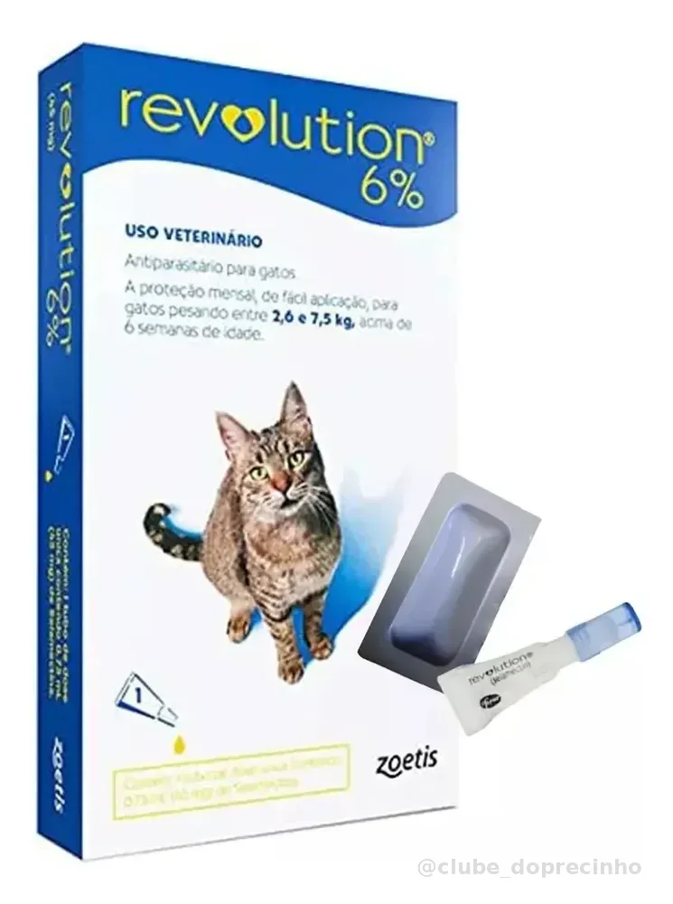 Antipulgas revolution gatos 2,5 A 7,5 Kg 45mg 1 pipeta cor azul Zoetis