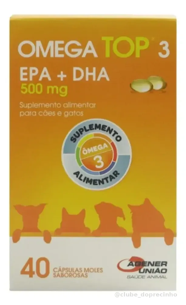 Omega Top 3 C/ 40 Cáp. Moles Saborosas 500mg P/ Cães E Gatos