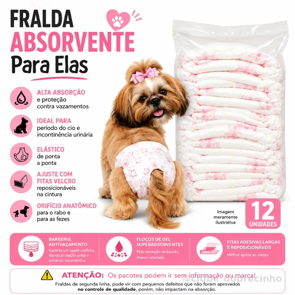 Fralda Pet Fêmea Descartável Cachorro Segunda Linha Direto de Fábrica Econômica 12 UNIDADES