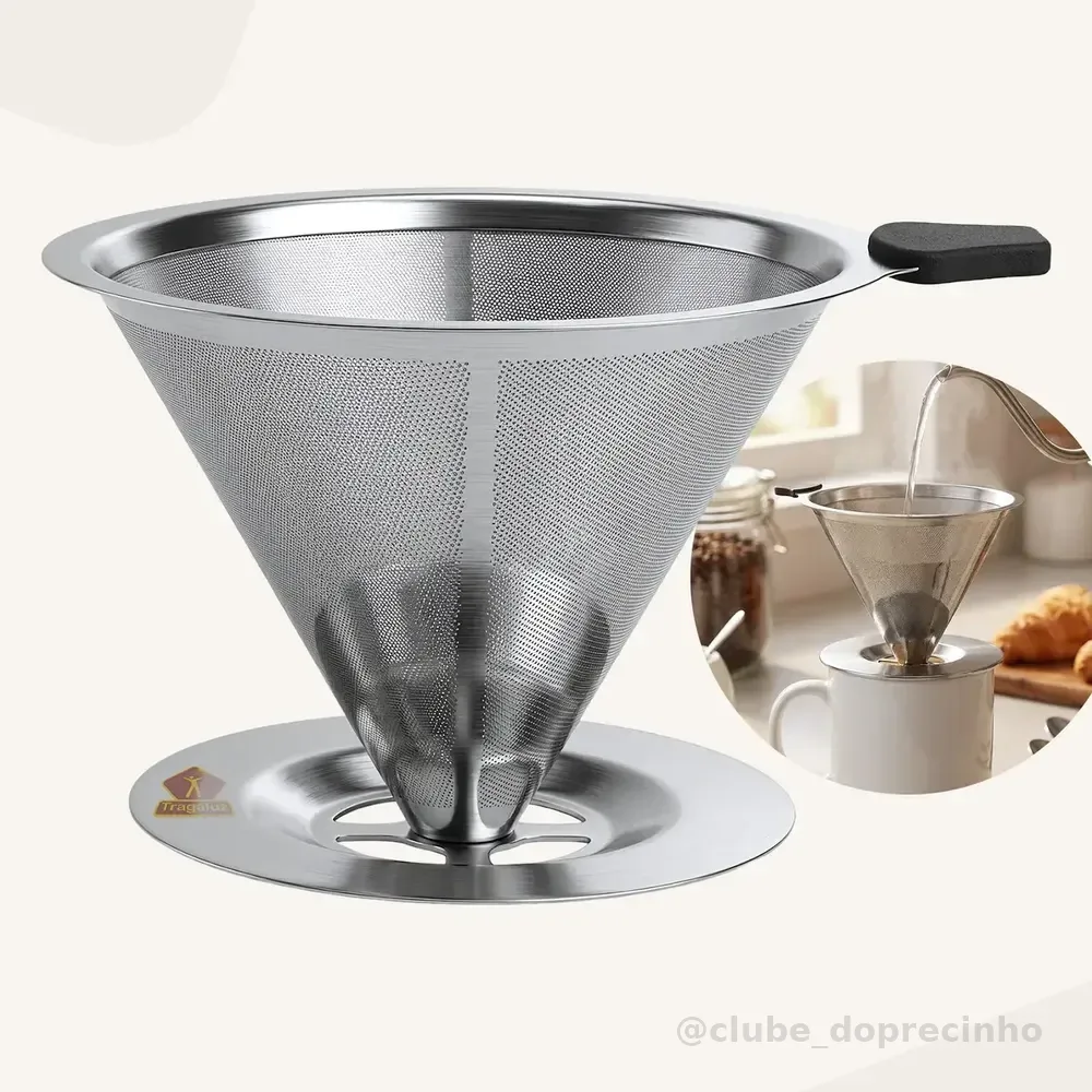 Coador De Café Inox 103 Com Filtro Permanente Reutilizável Aço Inox Premium Durável Fácil De Lavar