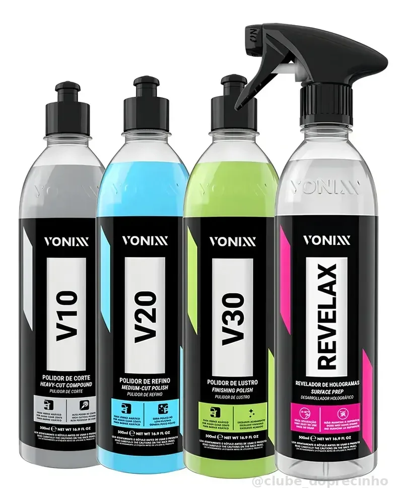 Kit Polimento Automotivo Completo Vonixx 4x500mL V10 V20 V30 Revelax