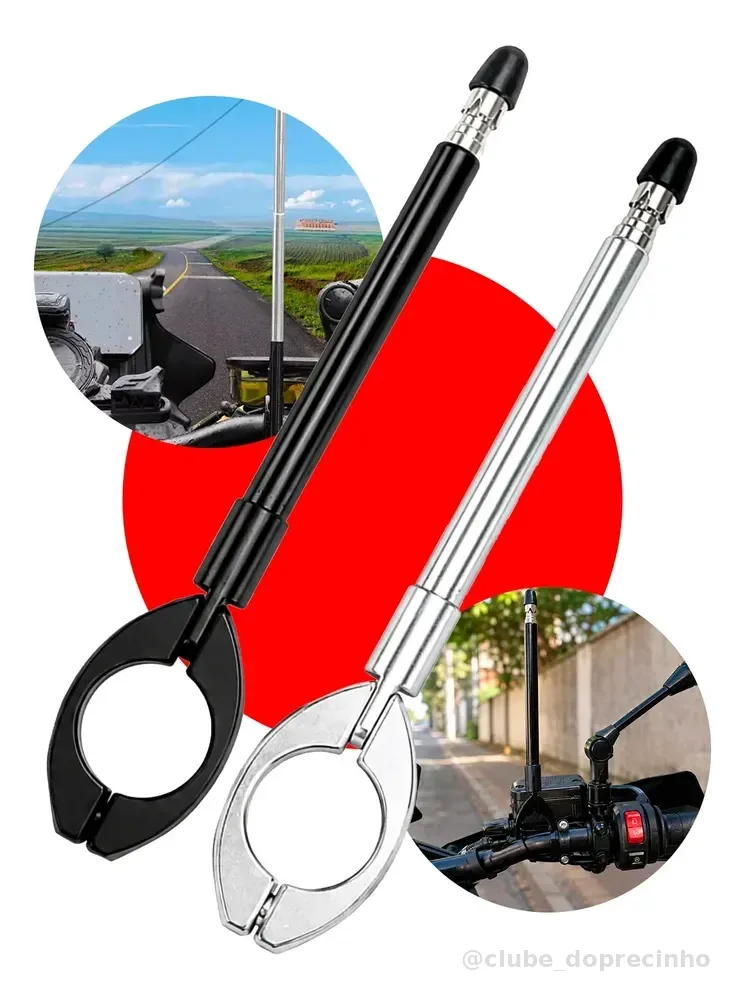 Antena Corta Pipa Guidão Moto Retrátil 7 Estágios Inox 60cm Preto
