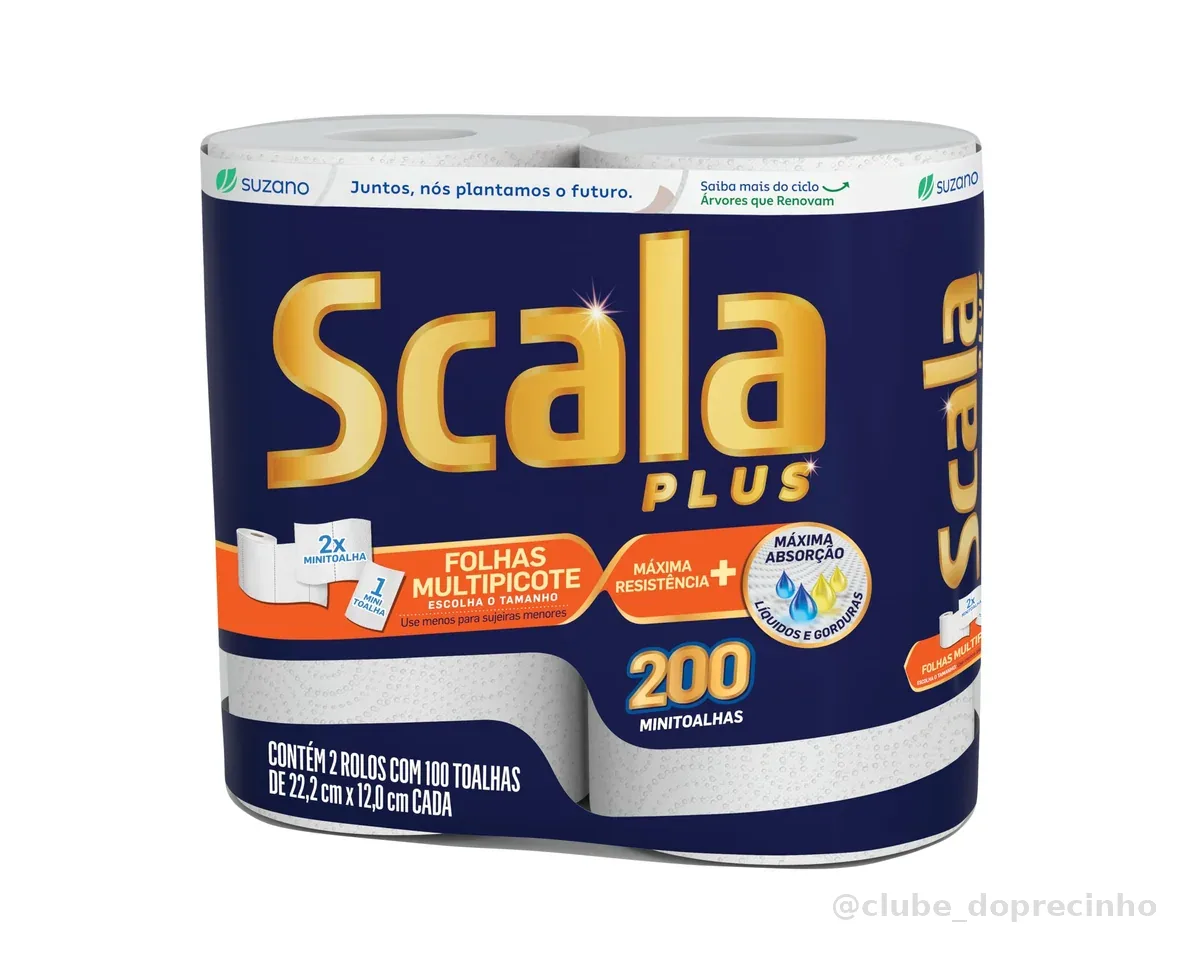 Scala Plus Papel Toalha Multipicote, 200 Toalhas (2 Rolos de 100 Toalhas Cada)