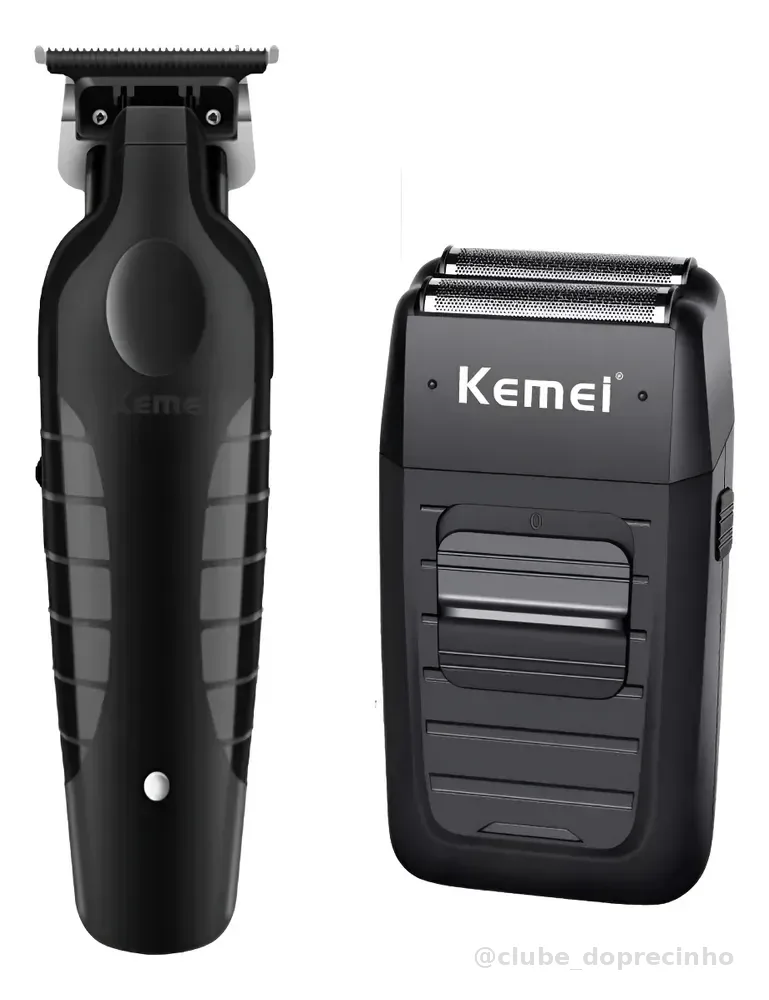Kit Cortador de Cabelo e Barbeador Kemei 2299 1102 Sem Fio Recarregável