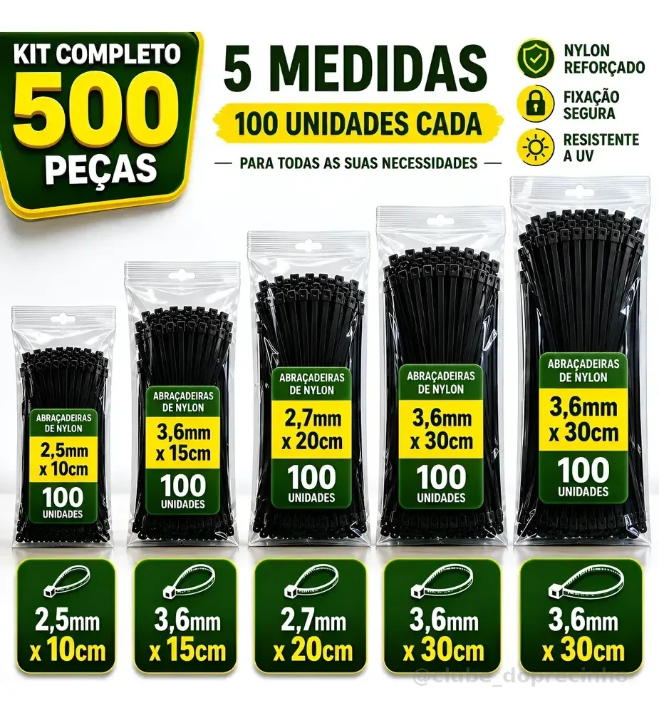 Kit 500 Abraçadeira Nylon Plástica Enforca Gato Hellarman Preto