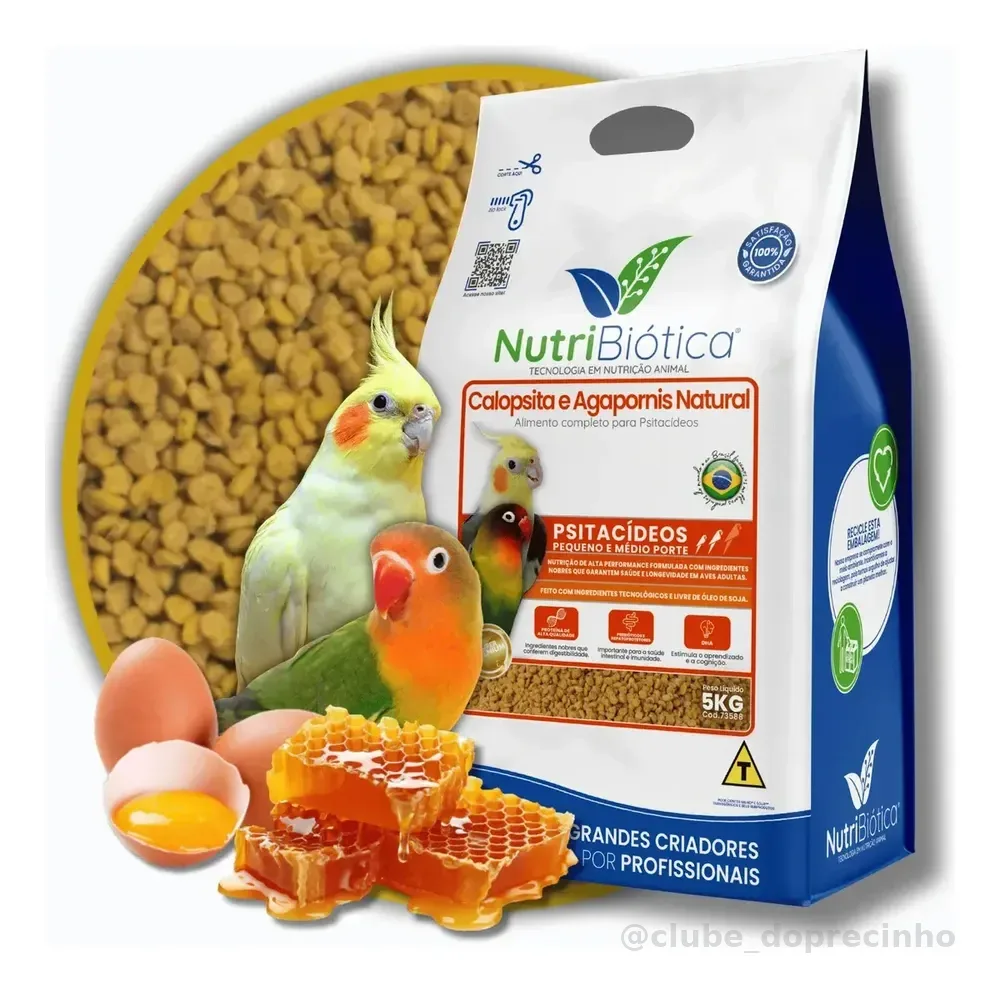 Ração Extrusada Calopsita Natural 5kg Super Premium Nutribiótica Criadores Agapornis - Manutenção e Reprodução