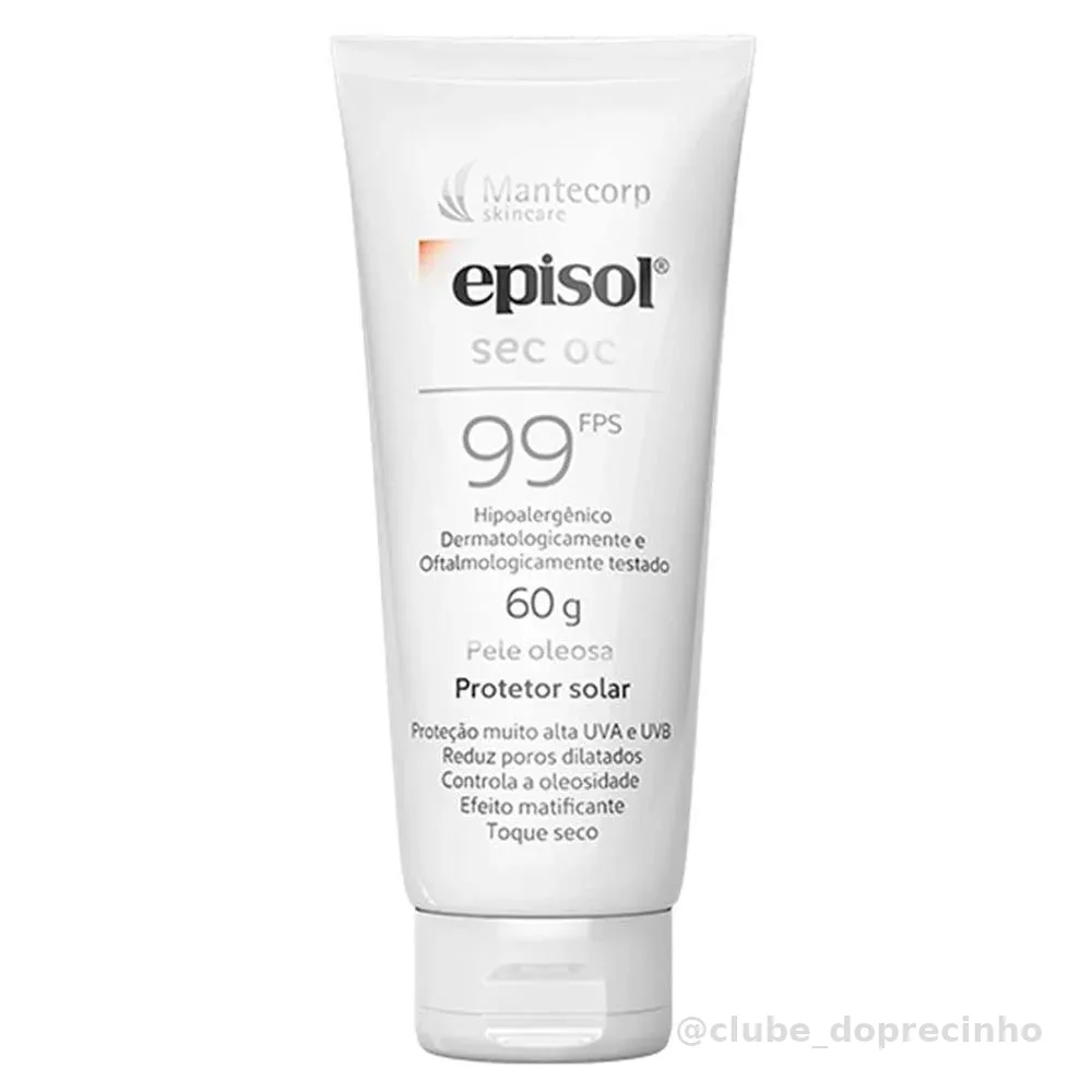 Protetor Solar Facial Episol Sec Oc Fps 99 – 60g – Proteção Solar e Controle do Brilho – Para Peles Oleosas - Mantecorp
