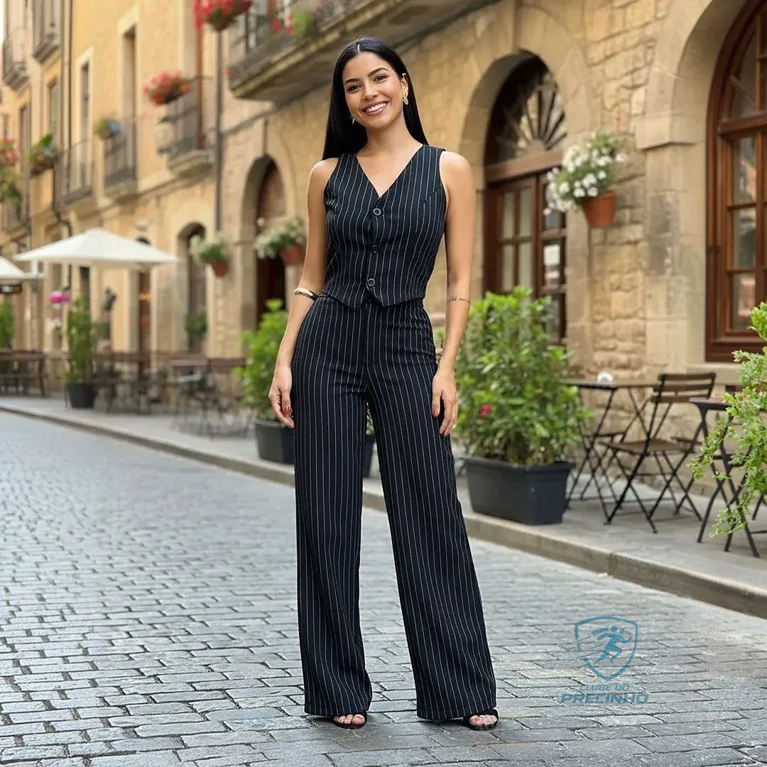 Conjunto Alfaiataria Social Risca De Giz Feminino Elegante