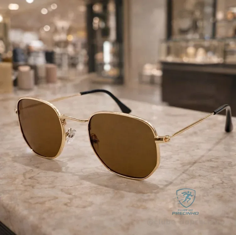 Óculos De Sol Unissex Hexagonal Uv400 Masculino Feminino +nf