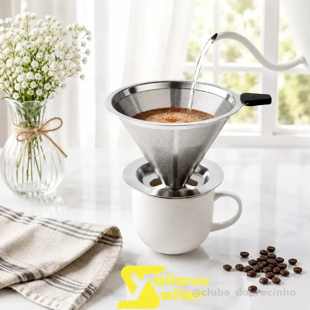 Filtro Coador De Café Inox 103 Reutilizável Permanente Aço Inoxidável Ecológico Não Necessita Uso De Papel Yellow Seller