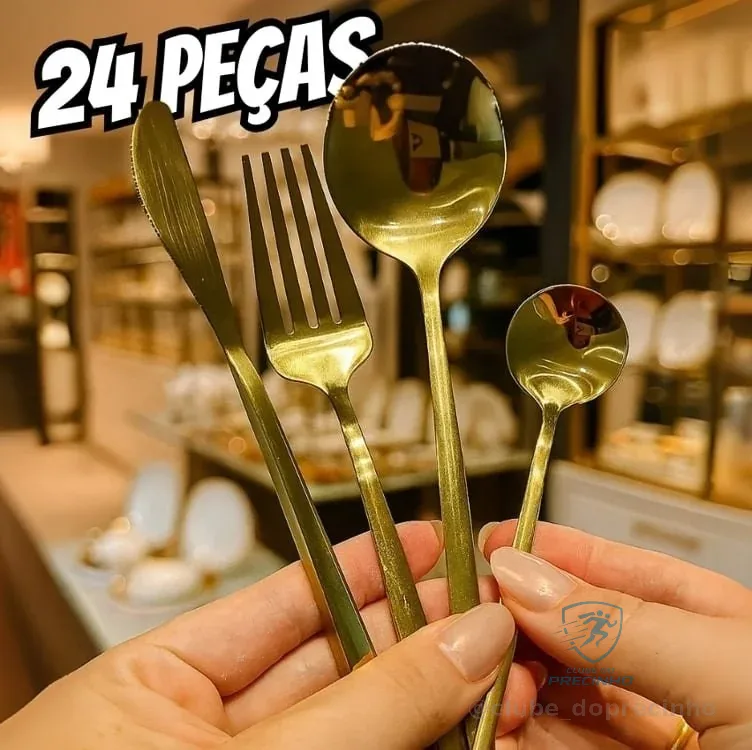 Kit 24 Peças Jogo De Talheres Dourados Aço Inoxidável 416