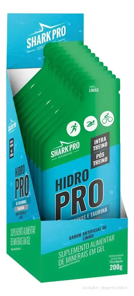 Suplemento Esportivo Shark Pro Hidro Pro Gel de Vitaminas e Taurina Sabor Limão com 10 Sachês