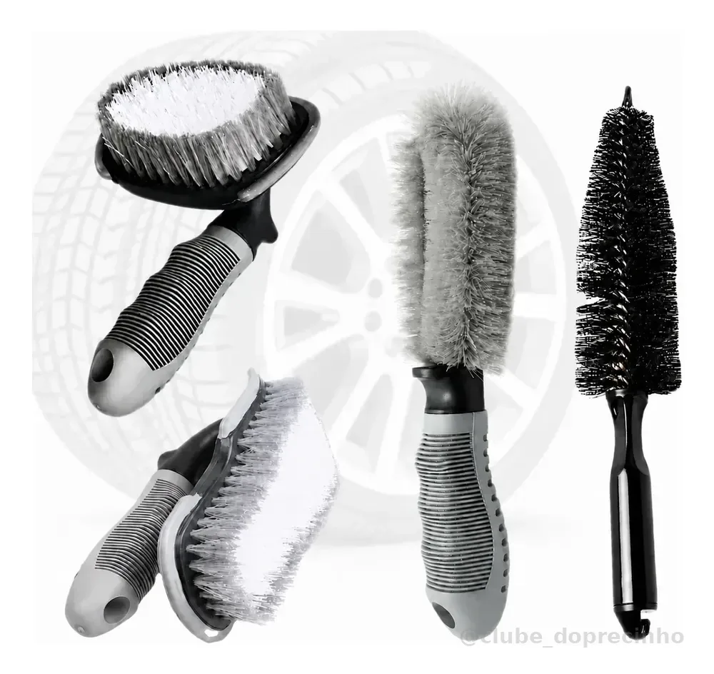 Kit 4 Escovas Para Limpeza De Rodas E Pneus Automotiva Moto