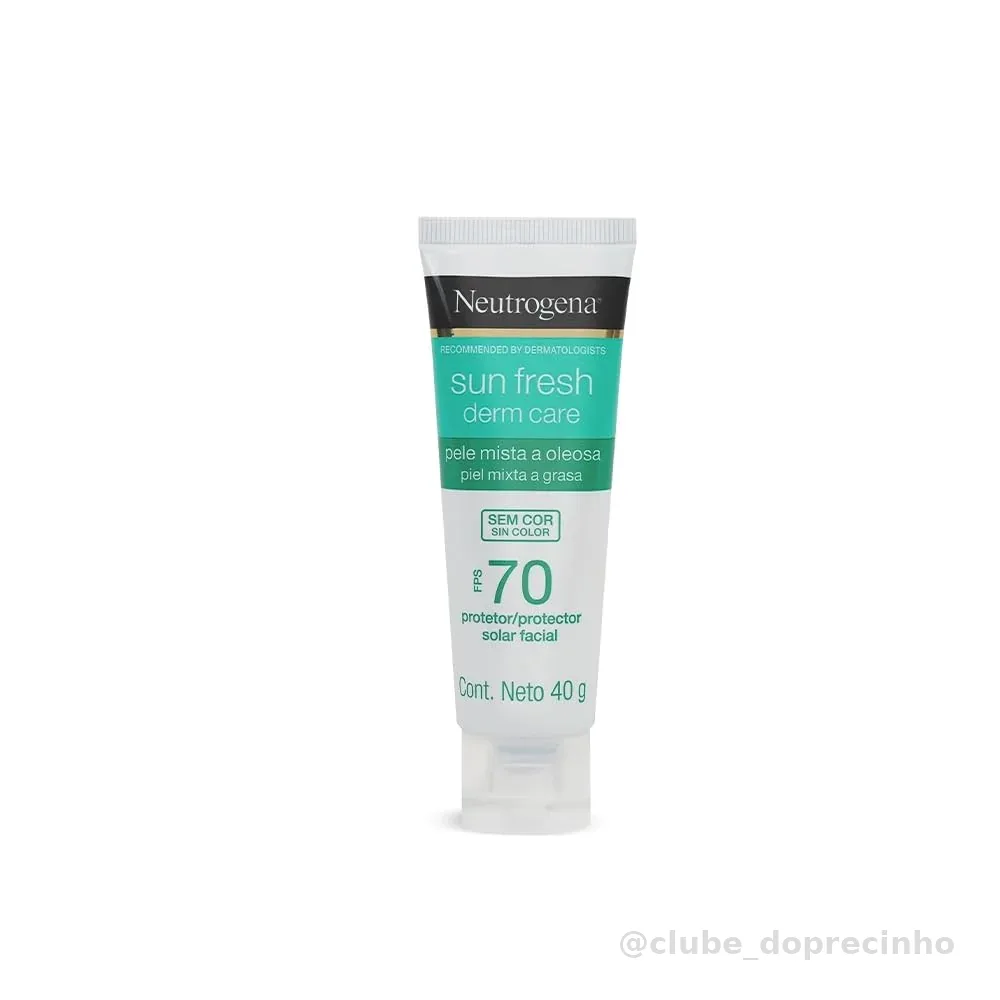 Neutrogena Sun Fresh Protetor Solar Facial Derm Care, Pele Oleosa, Sem Cor, FPS 70, 40g