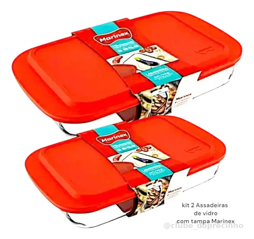Assadeira De Vidro C Tampa Marinex Kit 2 Travessa 5l E 3.7l Vidro