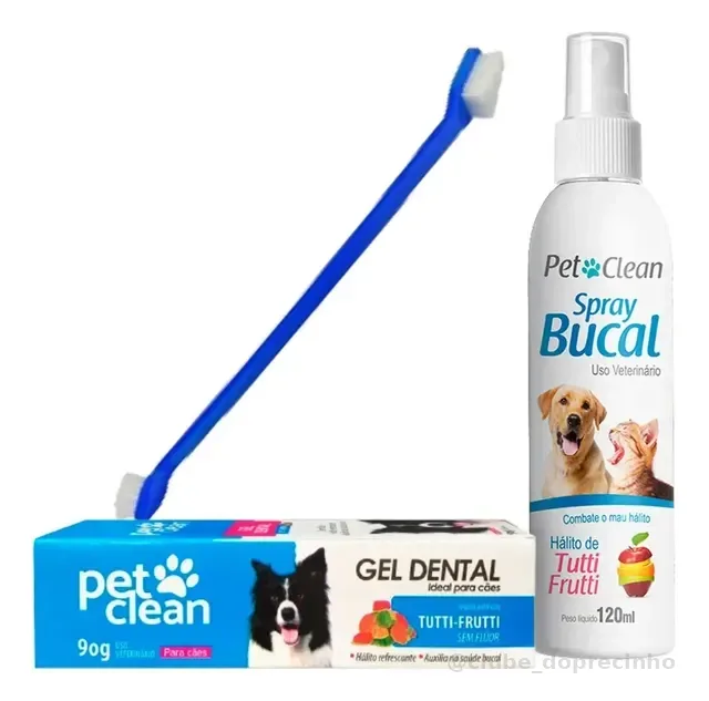 Kit Pasta De Dente Pet + Spray Bucal + Escova Dental Dupla