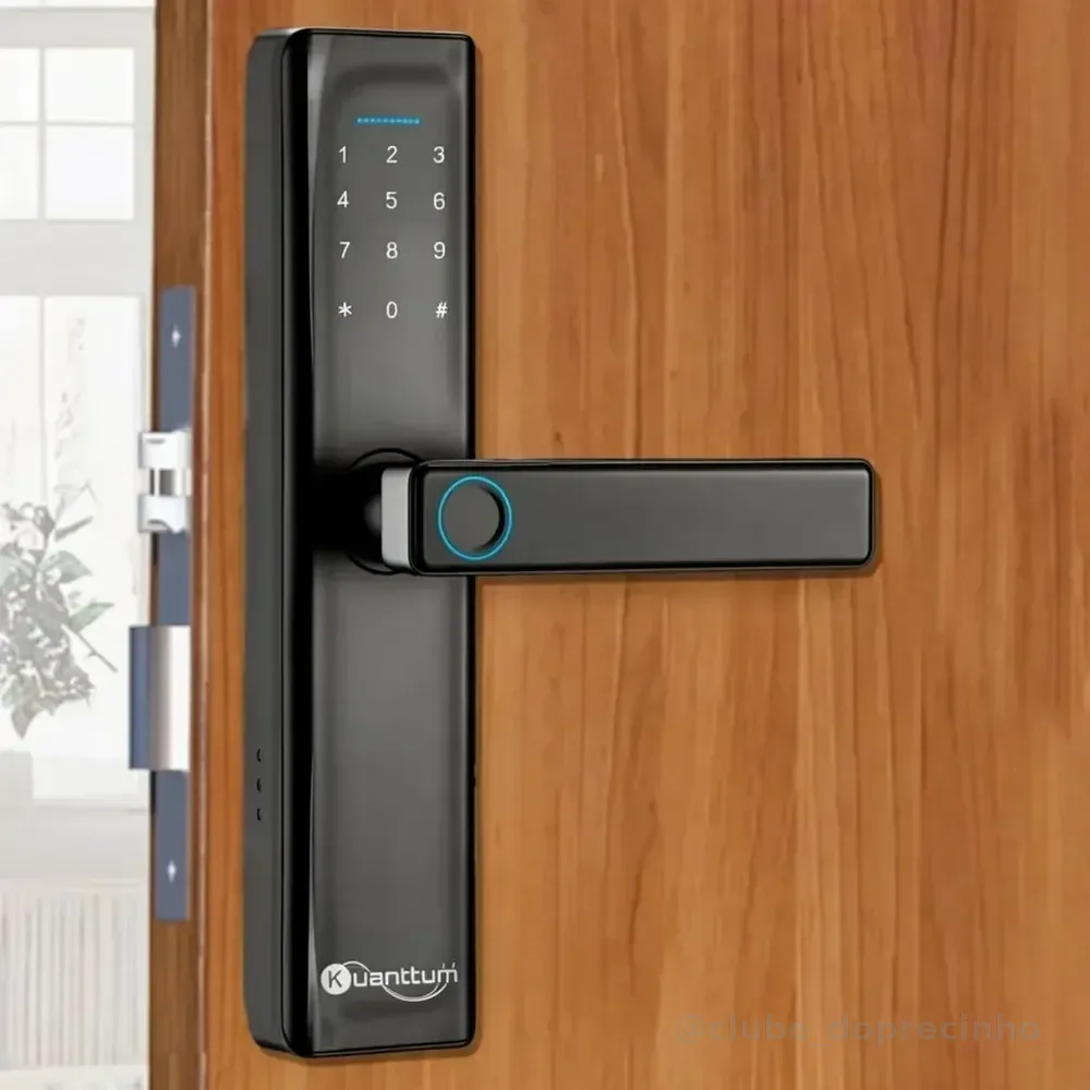 Fechadura Eletronica Digital Com Biometria Senha Kuantttum Delta Pro Preto
