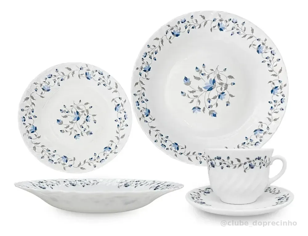 Aparelho De Jantar 20 Peças Vidro Opaline Para Mesa Posta Branco Floral