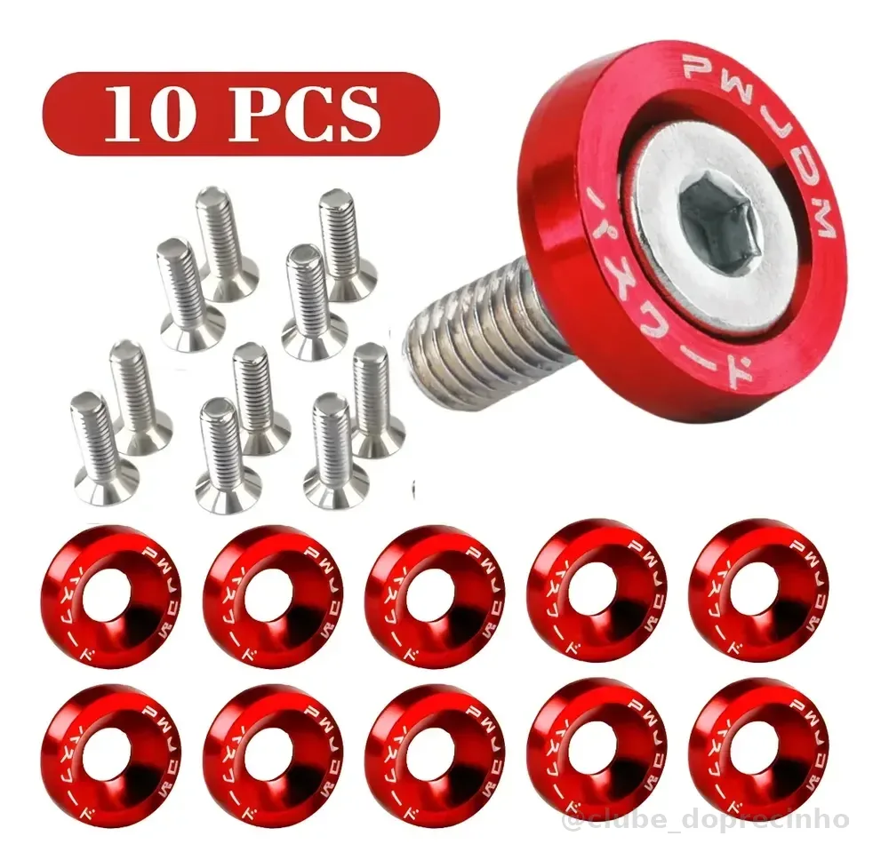 Kit 10 Parafuso M6x20mm Arruela Anodizadas Tuning Moto Carro Vermelho