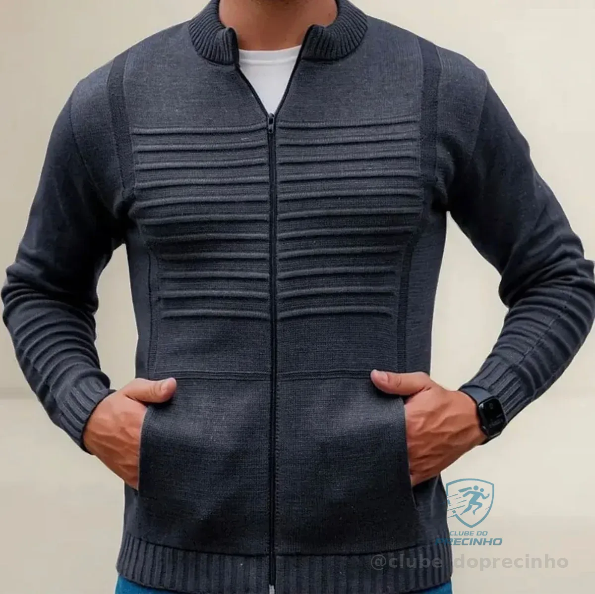 Jaqueta Masculina Blusa De Frio Malha Grossa Ziper E Bolso