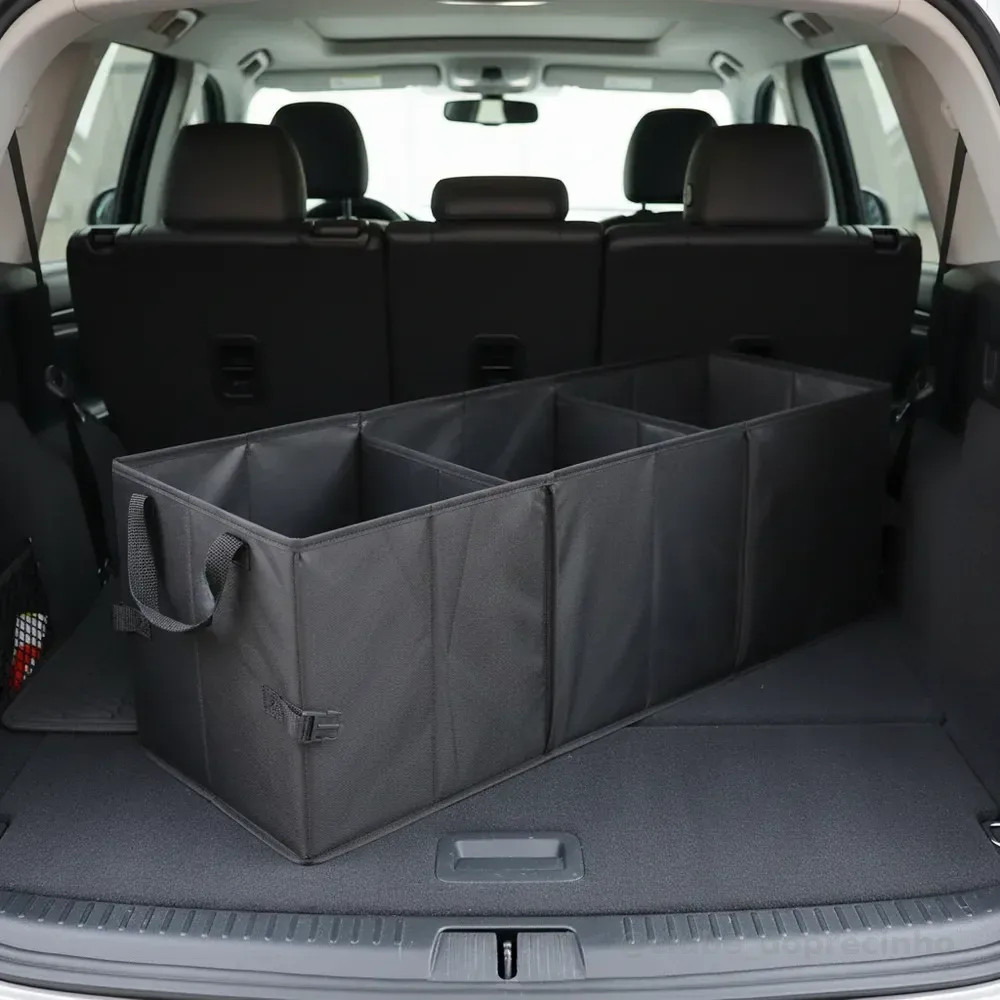 Organizador De Carro Para Porta Malas Com Três Divisorias  Preto